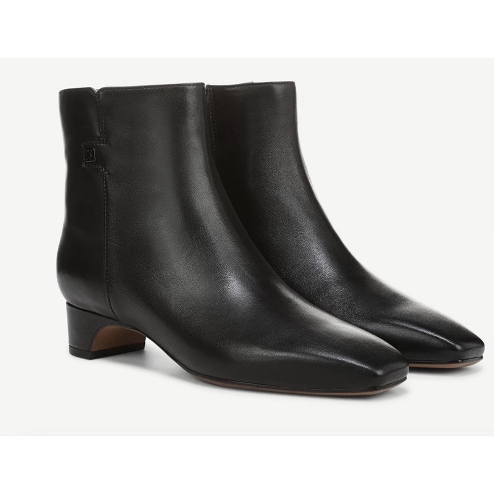 Franco‎ Sarto Leather Black Ankle Boot Luella Womens 9 Wide Side Zip New